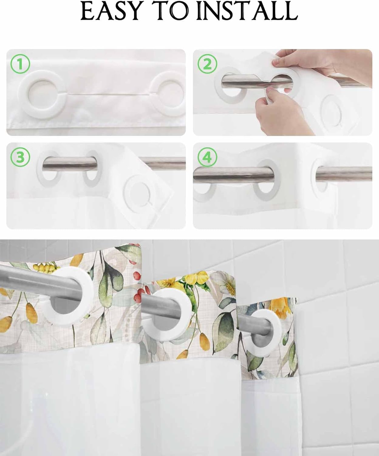 TocaHome No Hook Picks and Peaks See Through Window Waterproof Shower Curtain Set