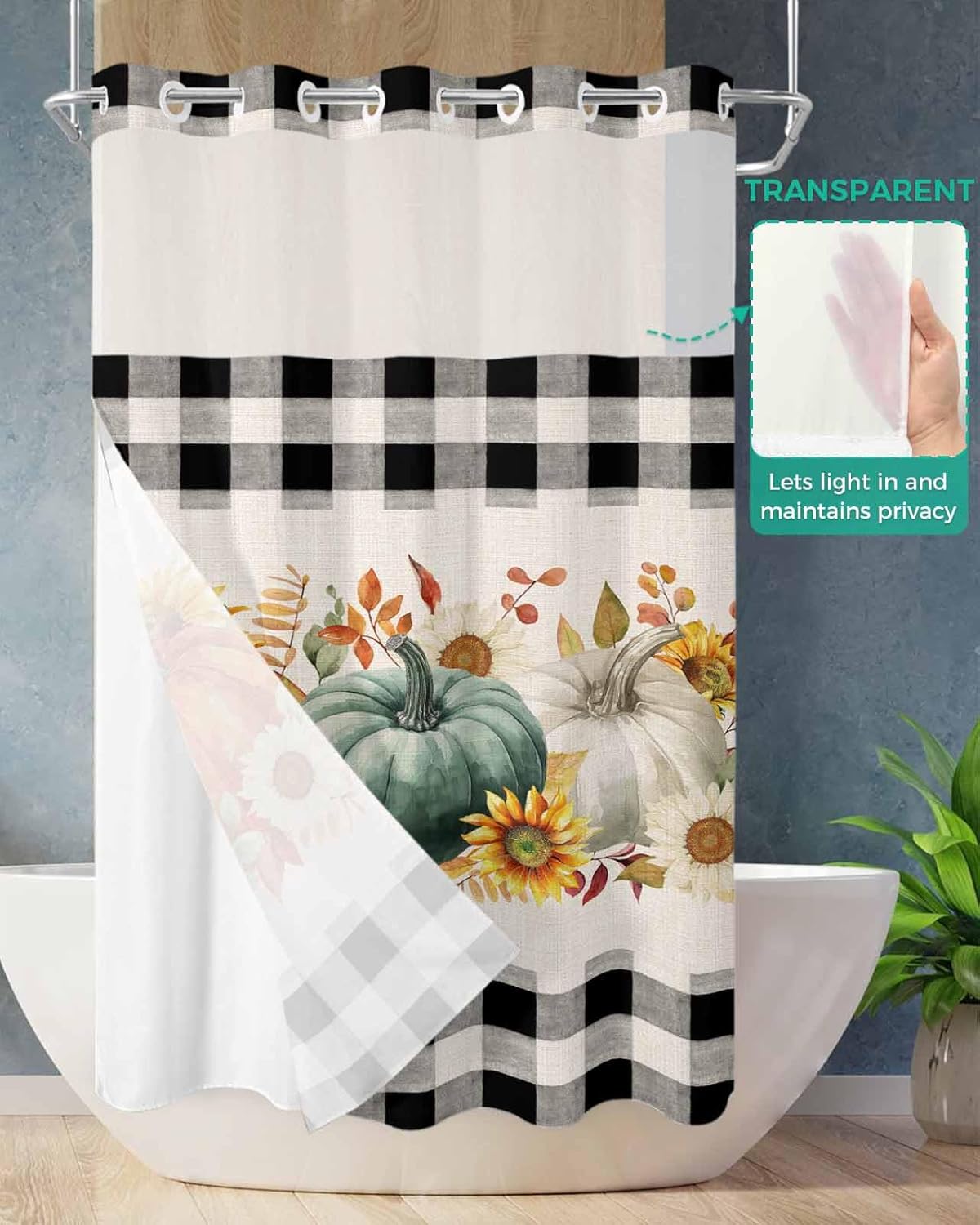 No Hook Cloth Fabric Shower Curtain Set