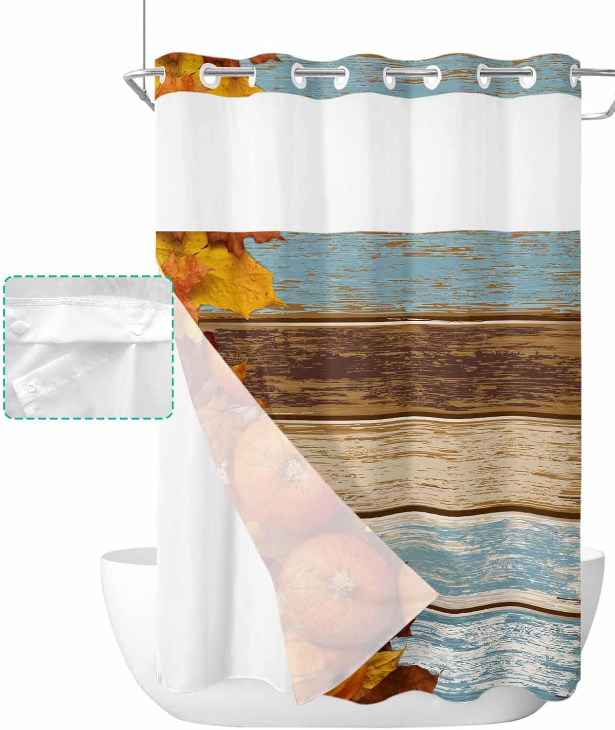 TocaHome No Hook Shower Curtain with Snap Liner 48x72