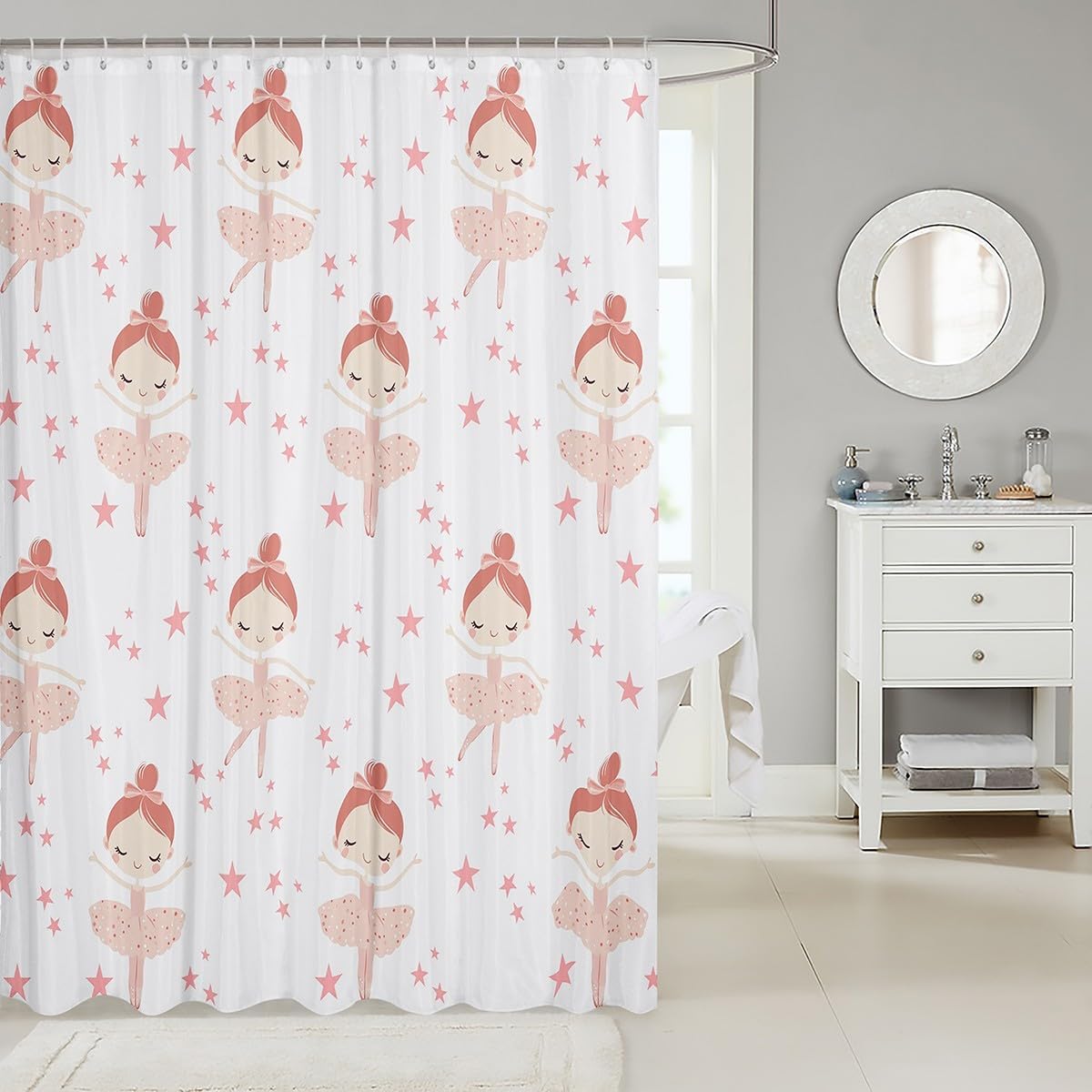 Ballerina 72x72 Showers Curtain Set for Kids Durable Waterproof and Stylish Design