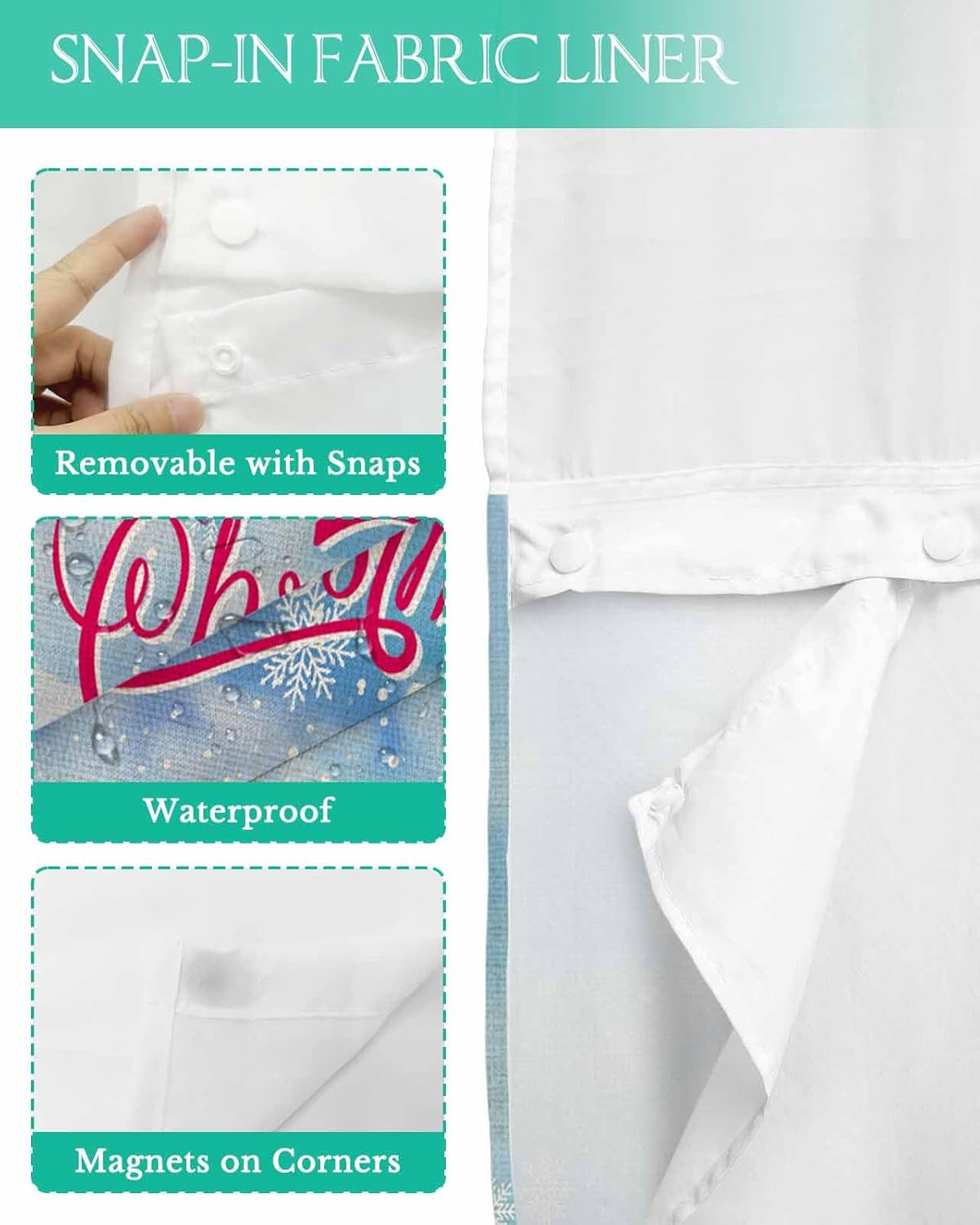 Bath Time Bliss No-hook Waterproof See-Through Shower Curtain
