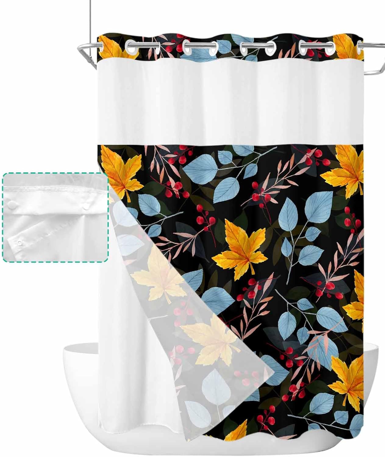 No Hook Virus-Resistant Bath Curtain 60x72 with See Through Top Window
