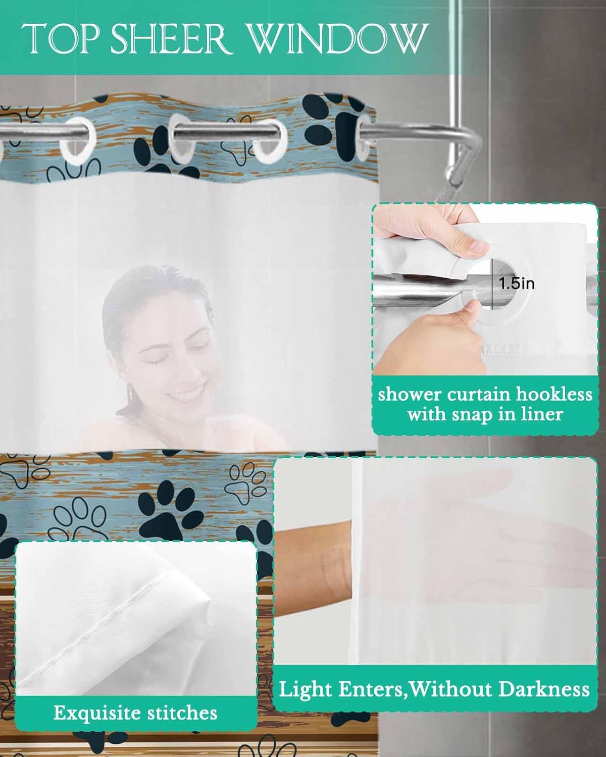 No-Hook Bathroom Shower Curtain