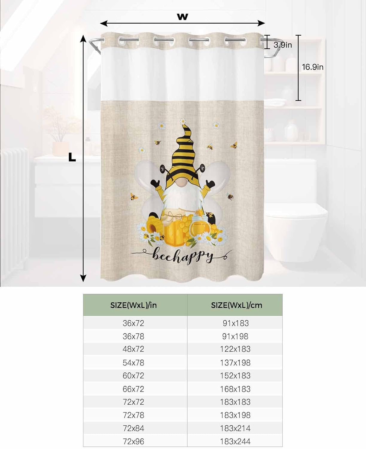 TocaHome No Hook Cloth Shower Curtain with Snap Liner Set