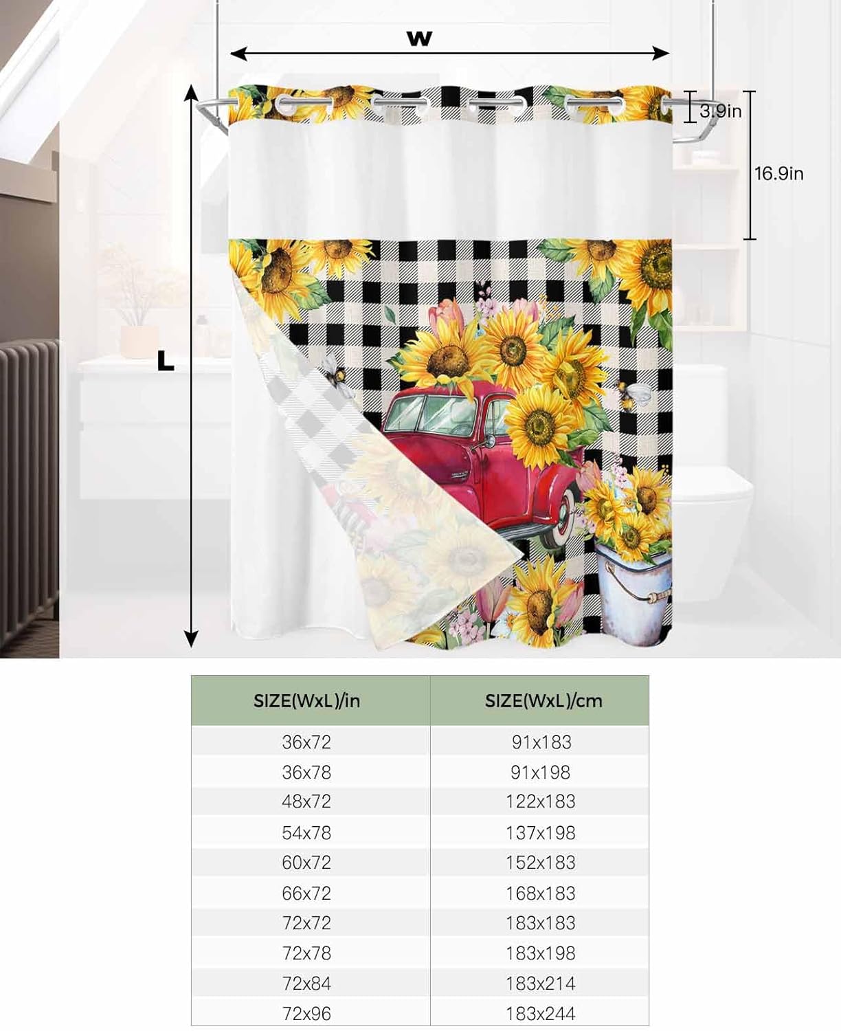 Stunning Bathroom shower curtains Red Truck Pull Sunflowers Waterproof Unique Design