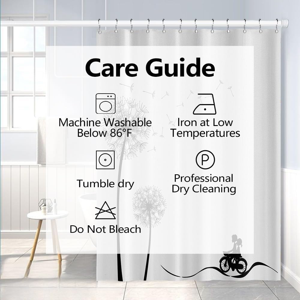 White Boho Shower Curtain Black Dandelions Waffle Shoot Curtains 72x72inches