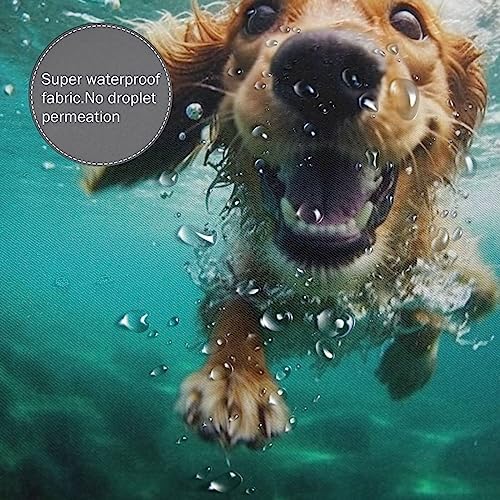 Underwater Dog Shower Curtain Set with 12 Hooks