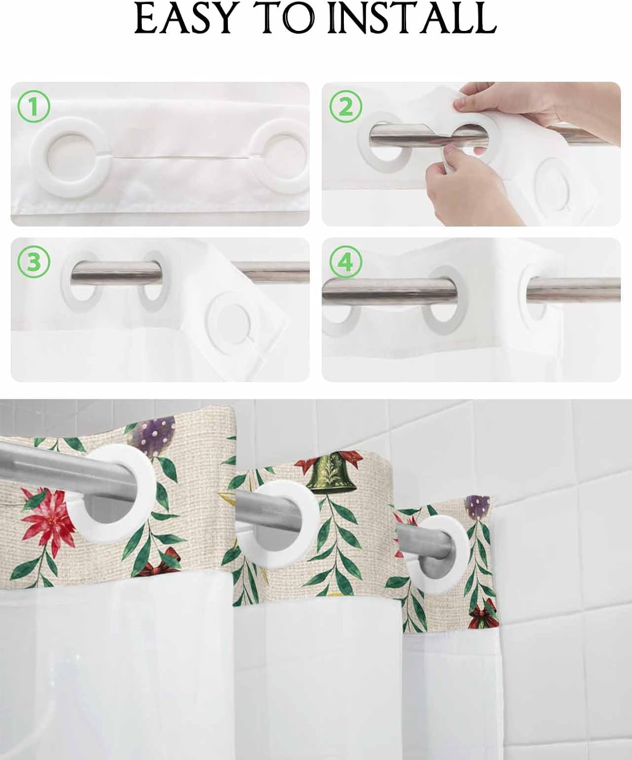 holiday home winter bathroom shower curtain set with see through top 72x72