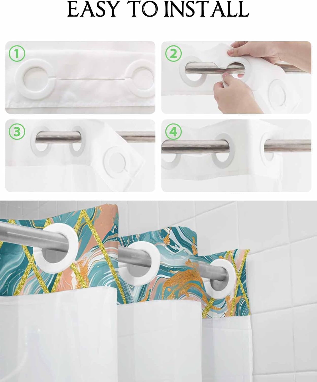 Stylish No-Hook Shower Curtain with Water-resistant Design