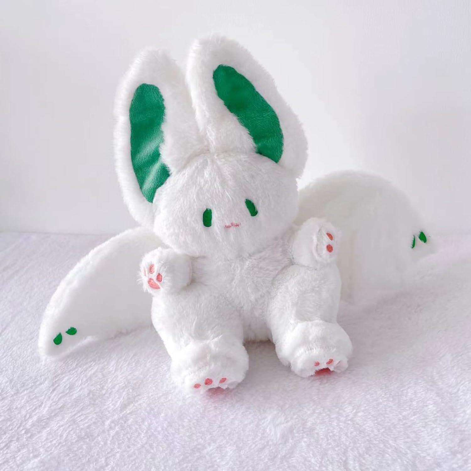 Peach Cat Cute Bat Bunny Stuffed Animal Pillow for Kids White