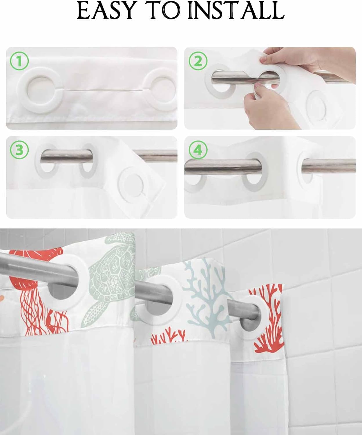 Waterproof Summer Shower Curtain with Snap-On Liner 54x78 inch