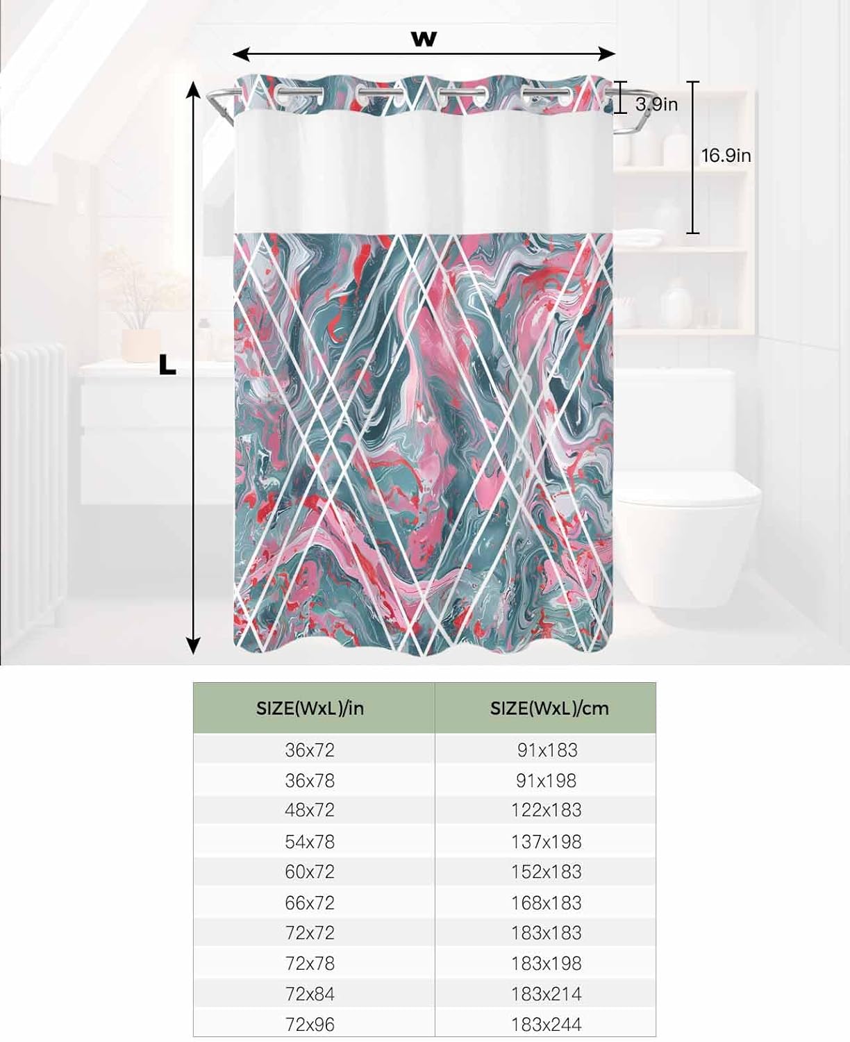 TocaHome No Hook Shower Curtain Set