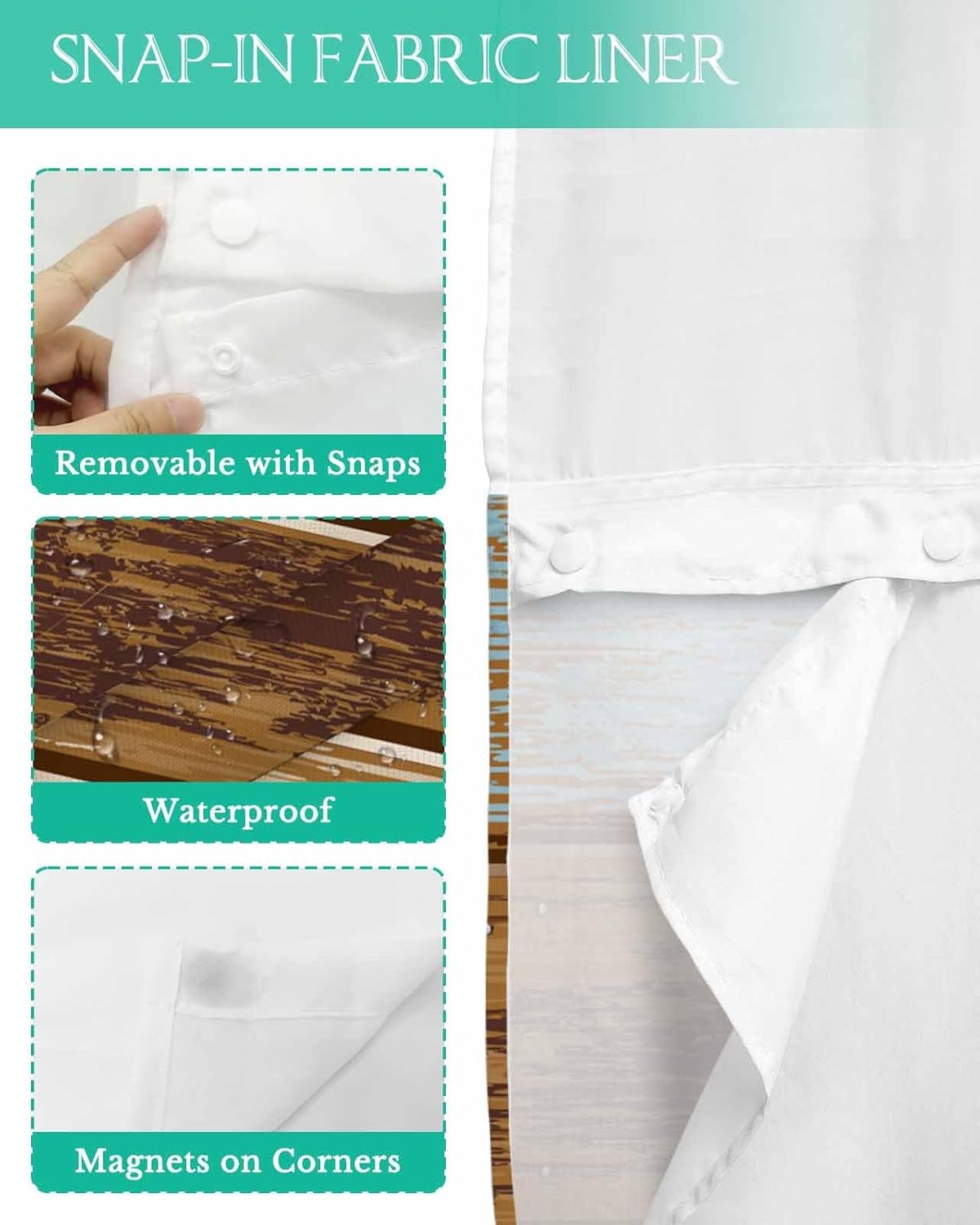 TocaHome No Hook Shower Curtain with Snap Liner 48x72