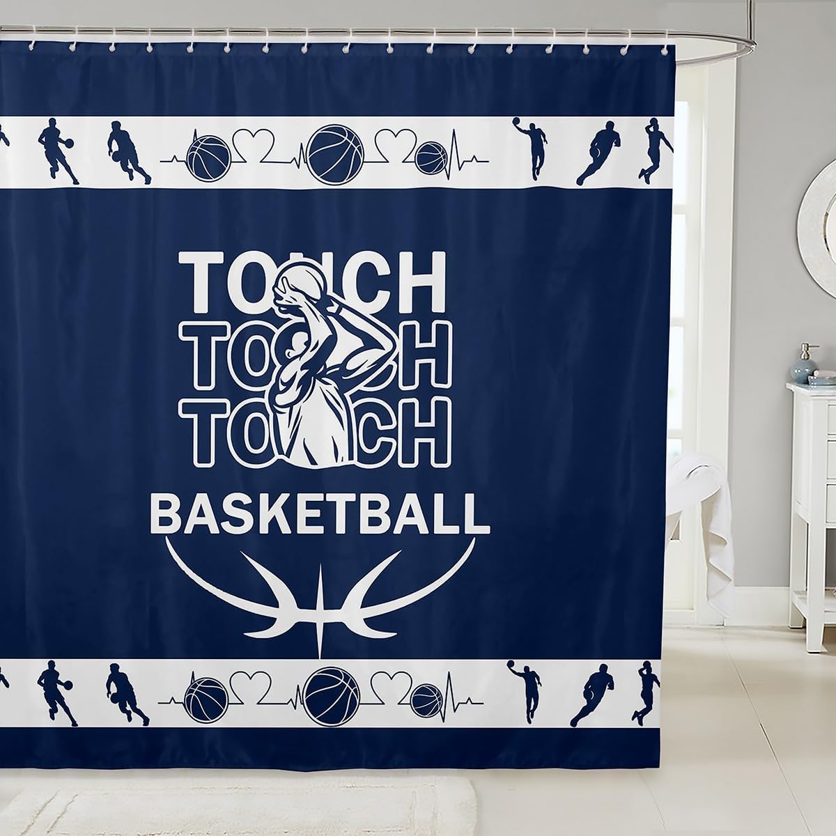 Basketball-Theme 72x84 Waterproof shower curtain with 12 hooks