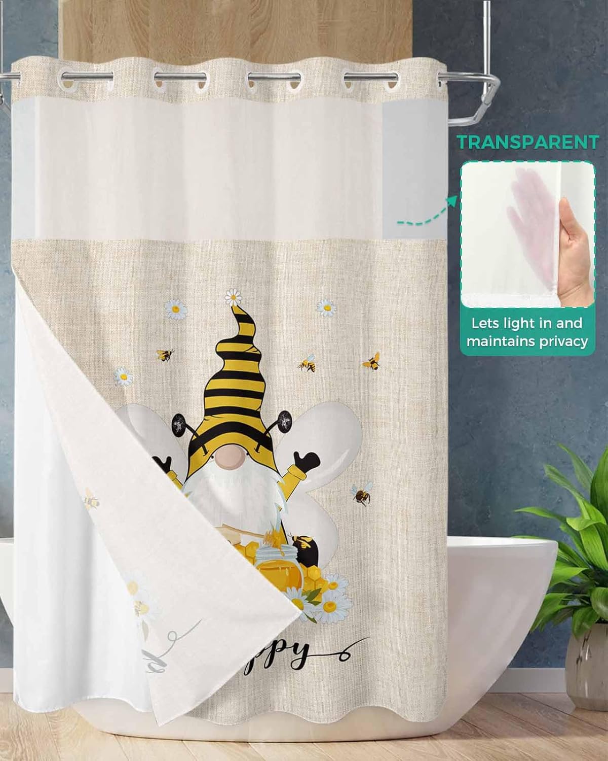 TocaHome No Hook Cloth Shower Curtain with Snap Liner Set