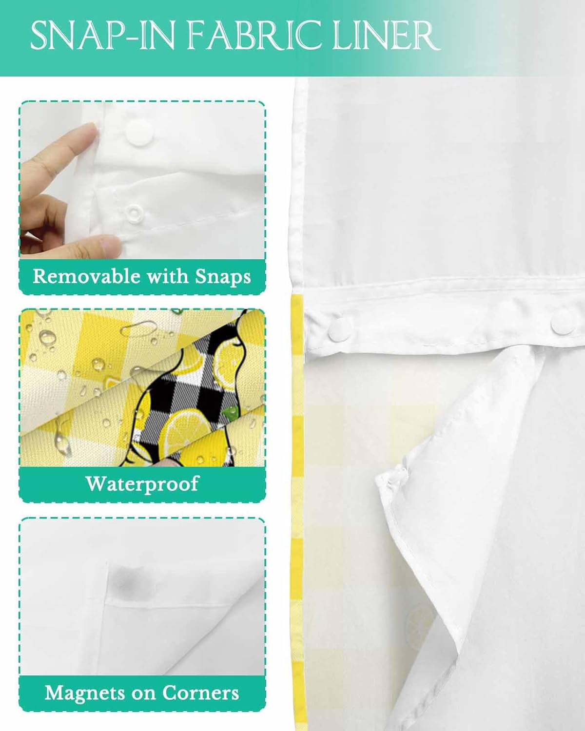 TocaHome No Hook Yellow Buffalo Check Shower Curtain Set