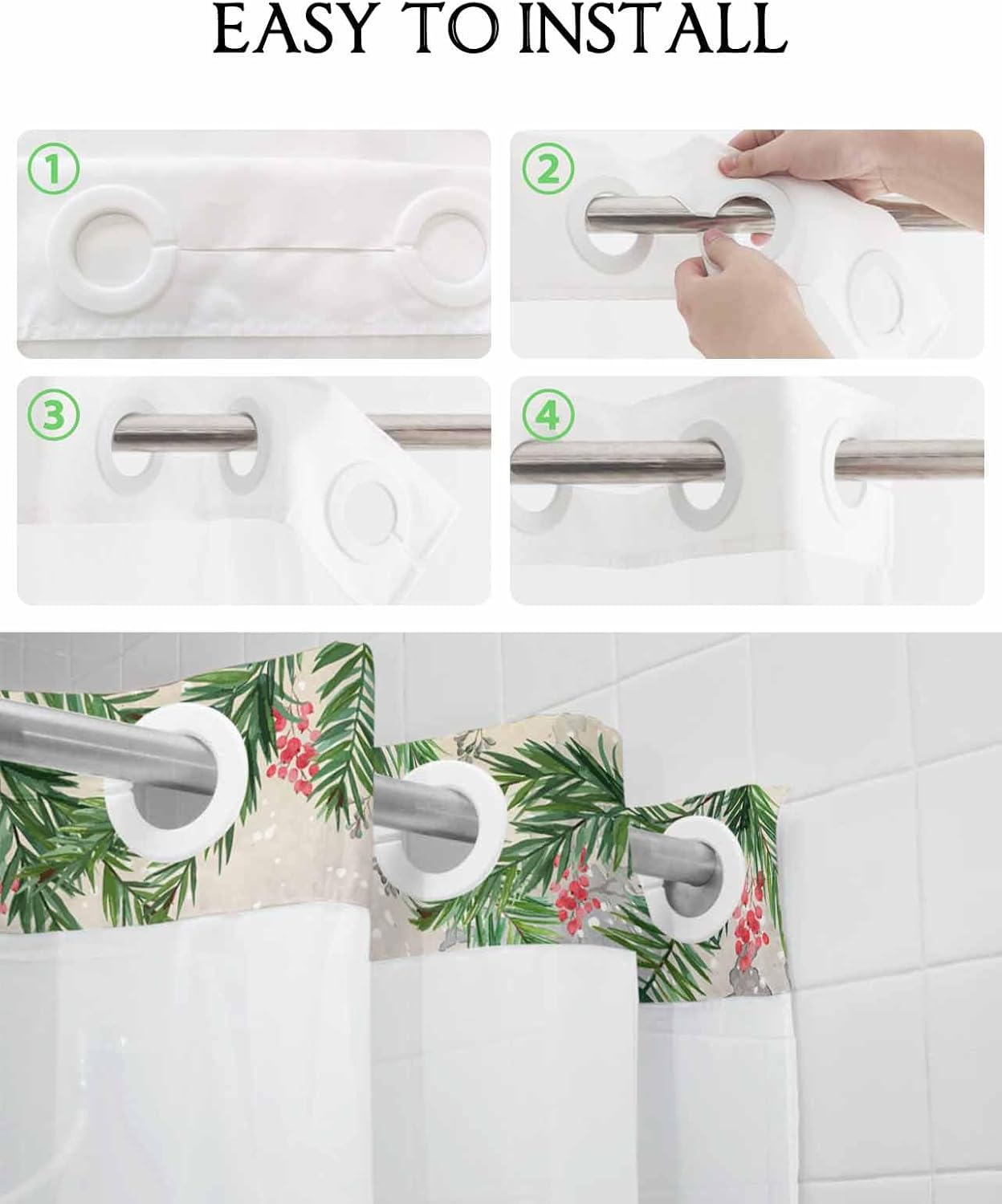 Winter Xmas Berry Birds Snowman Bath Curtain Set