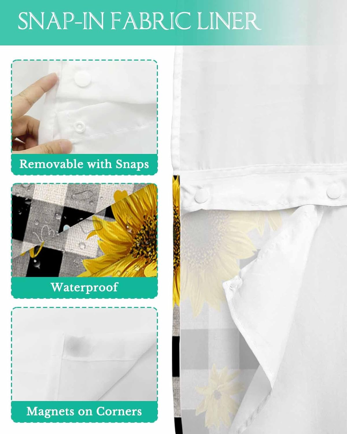 TocaHome No Hook Cloth Fabric Shower Curtain with Snap in Liner