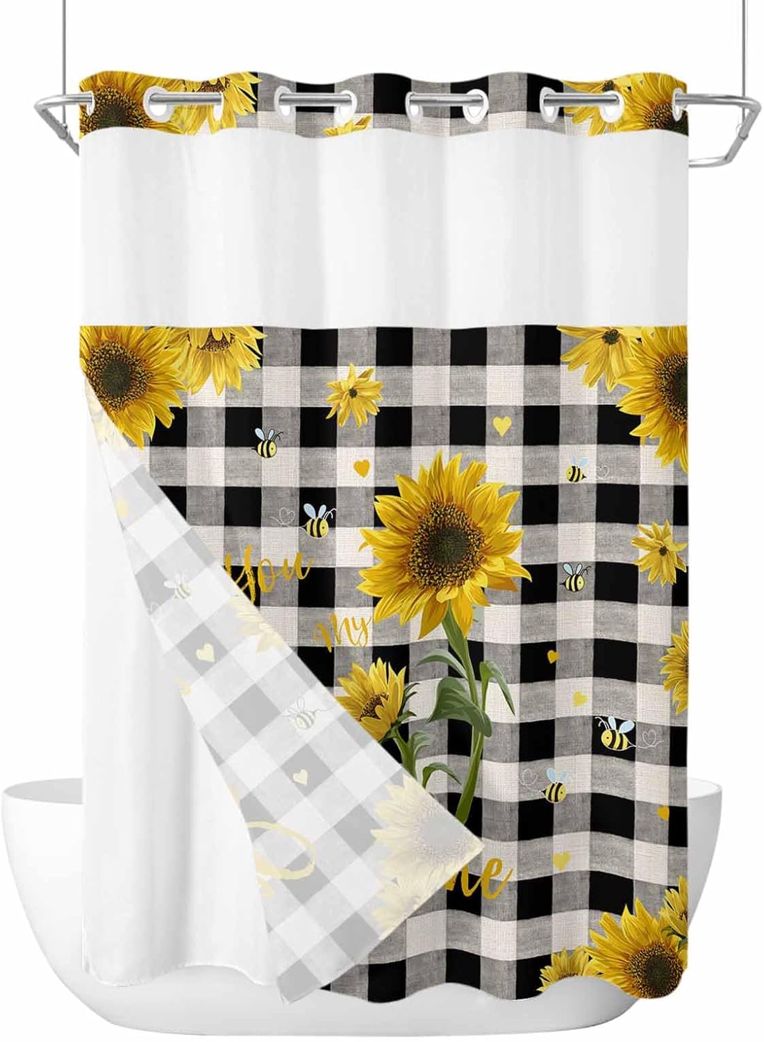 TocaHome No Hook Cloth Fabric Shower Curtain with Snap in Liner