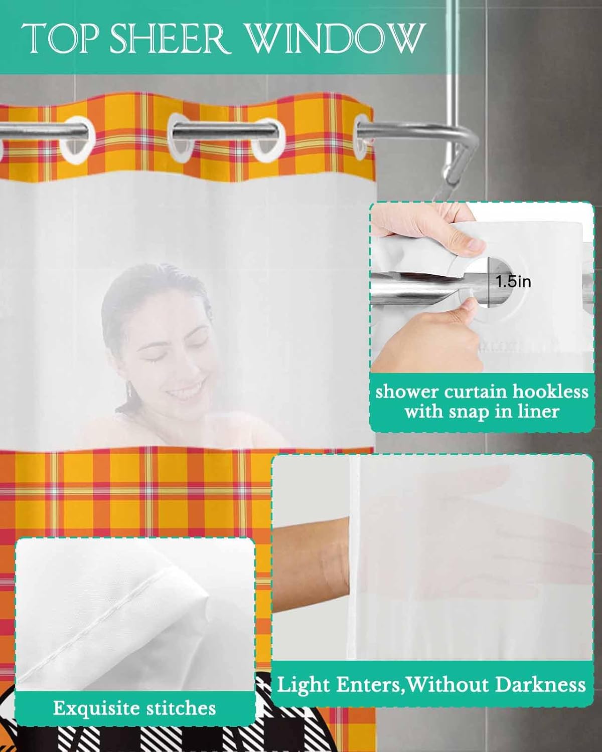 fall pumpkin no hook bath shower curtain set - soft 48x72 botanical design