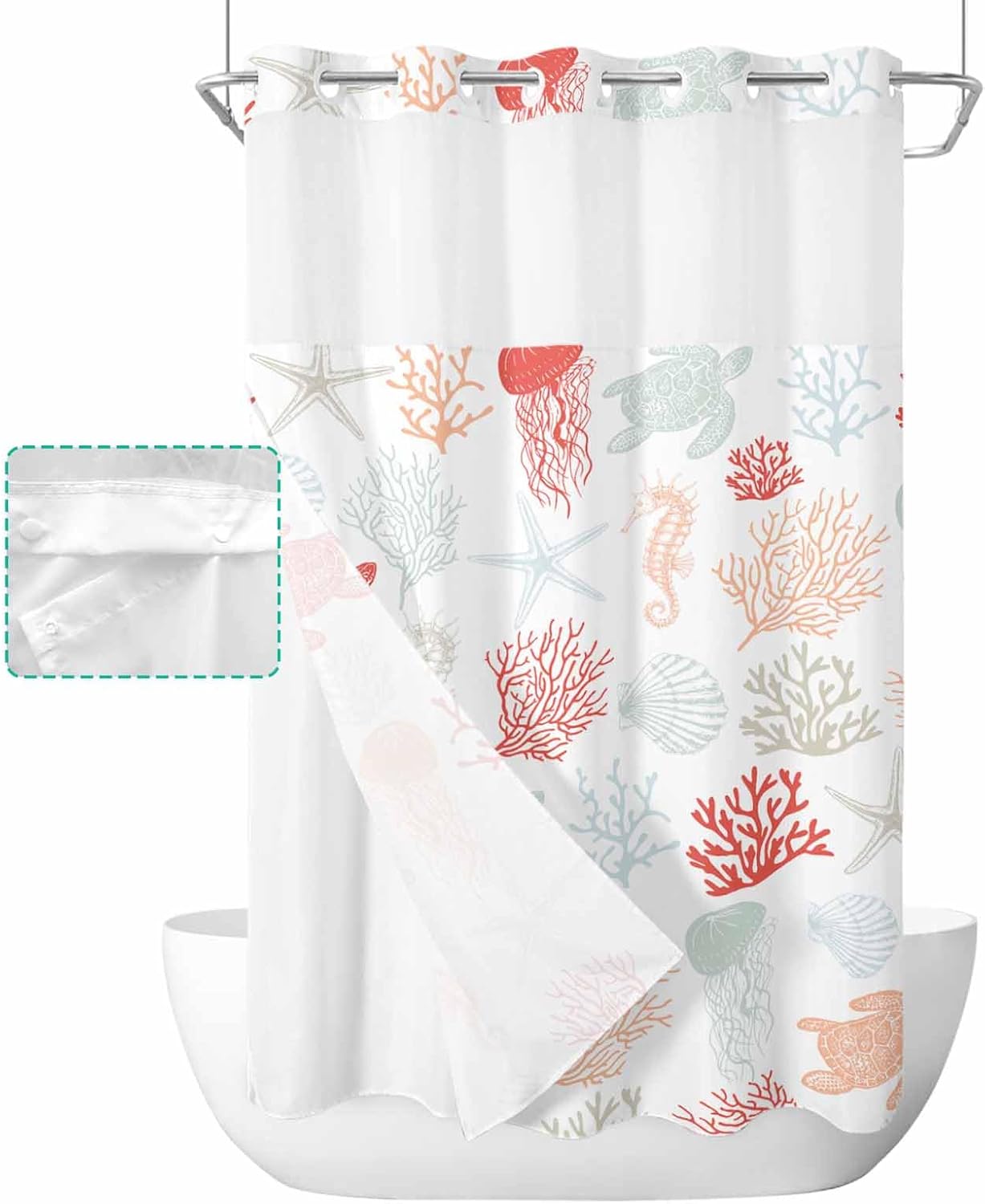 Waterproof Summer Shower Curtain with Snap-On Liner 54x78 inch