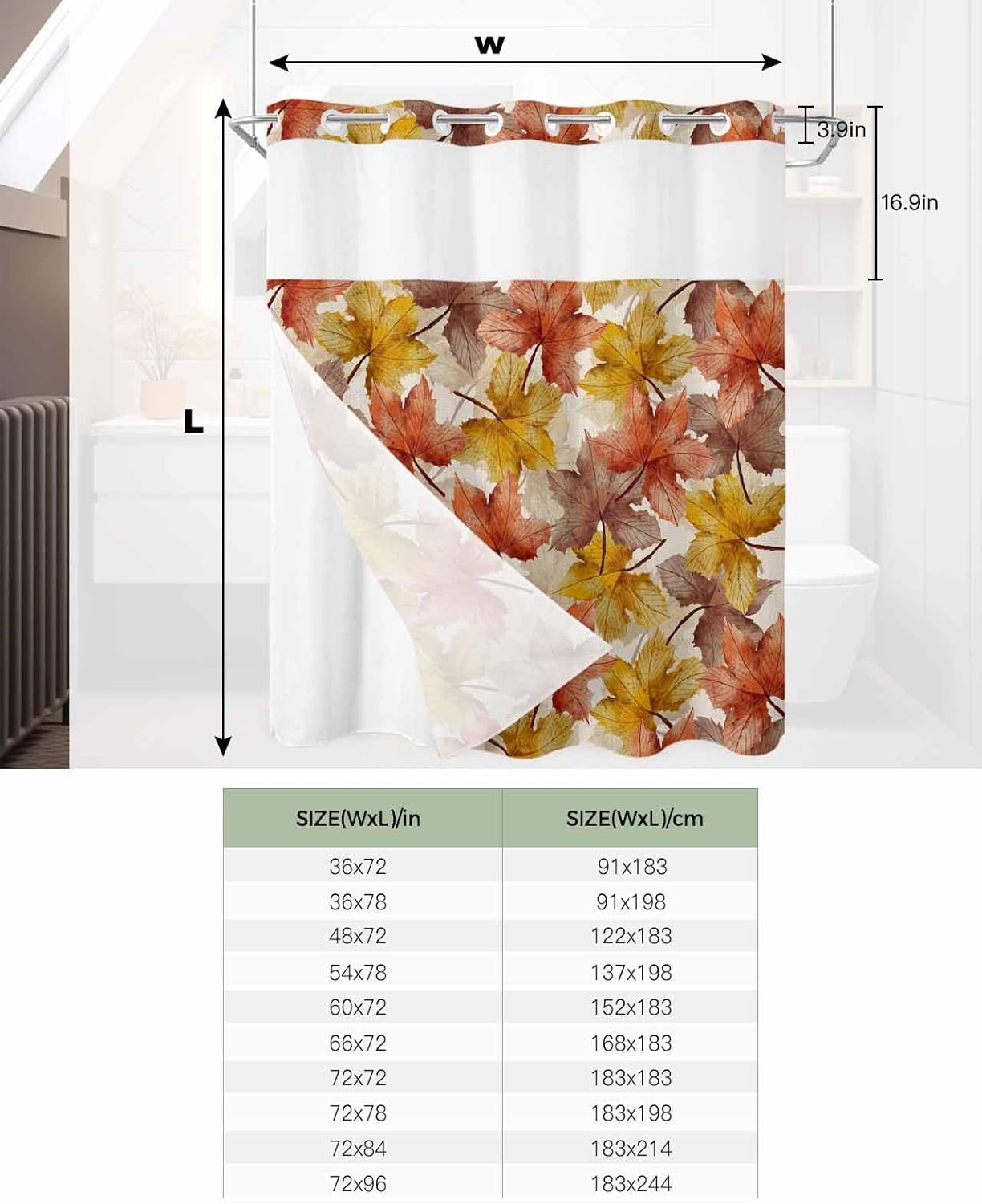 TocaHome Fall Orange Red Maple Leaf Shower Curtain Set