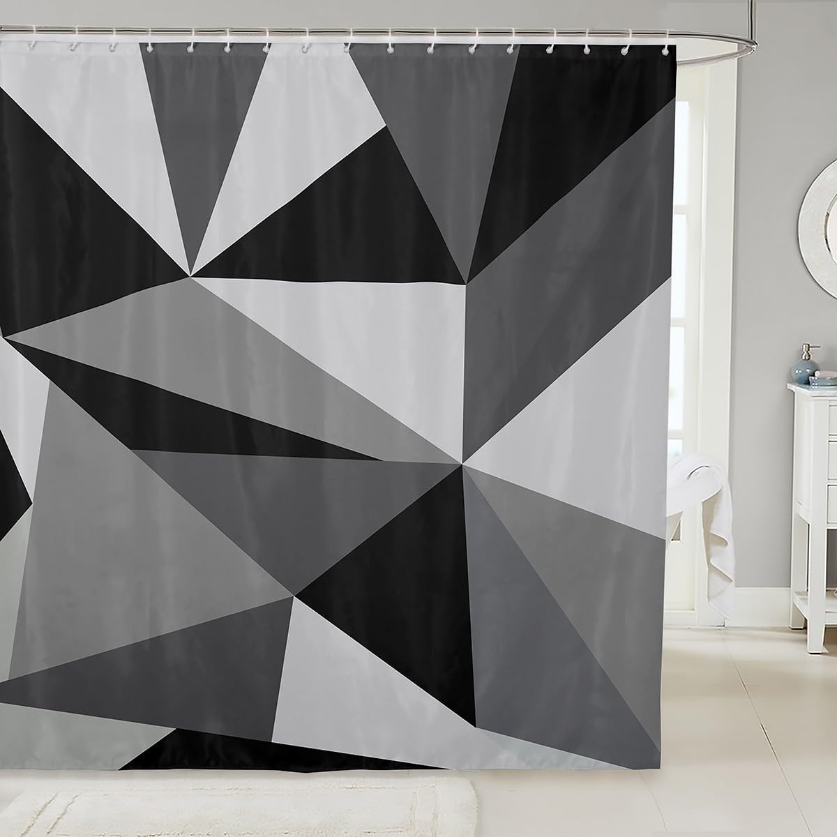 Jeffeloiu Black Grey Geometric Shower Curtain Set