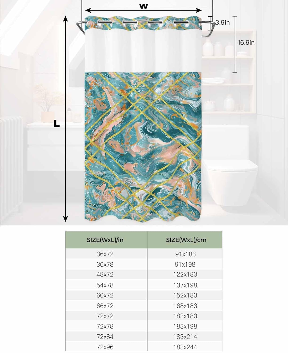 Stylish No-Hook Shower Curtain with Water-resistant Design