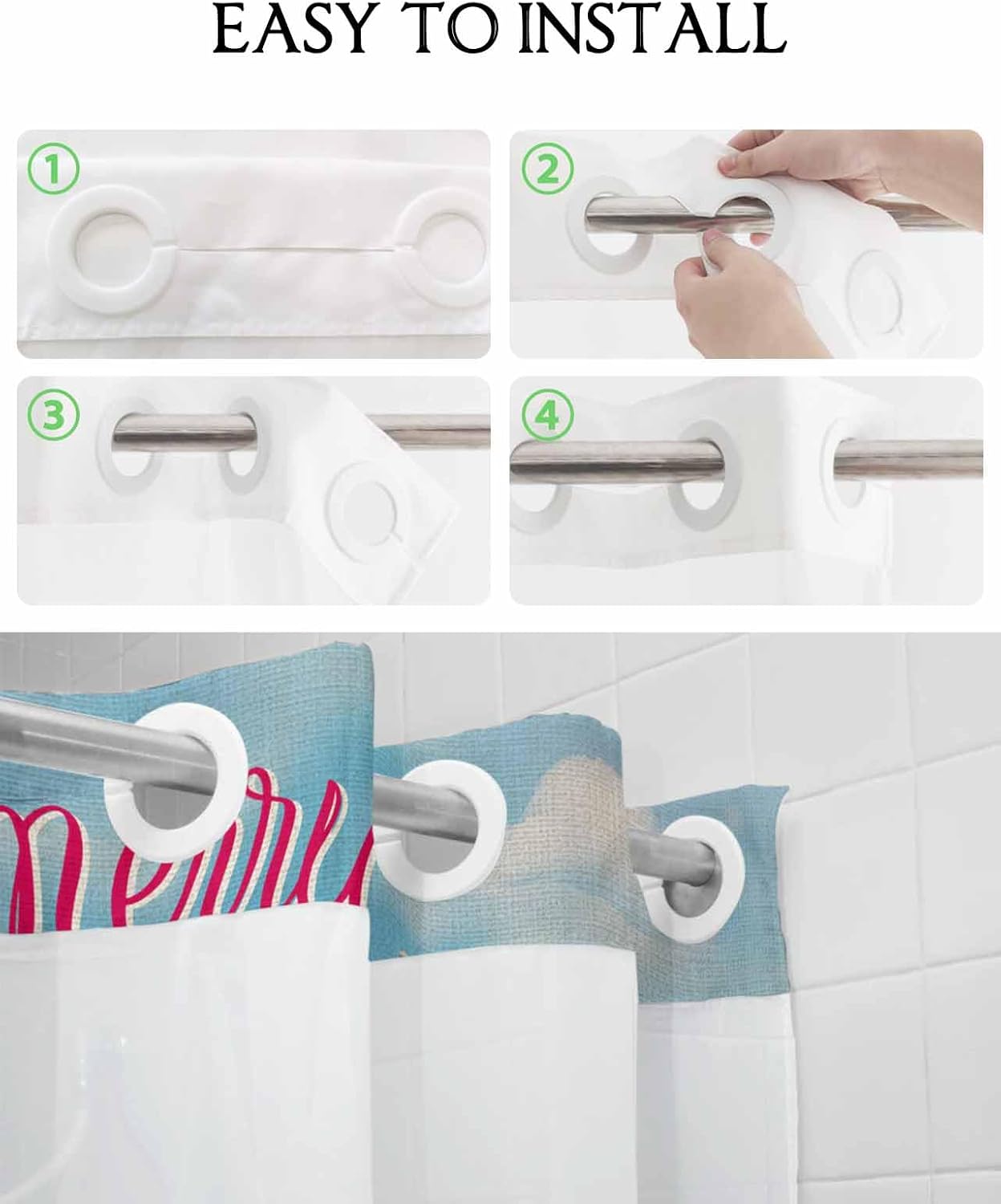 Bath Time Bliss No-hook Waterproof See-Through Shower Curtain