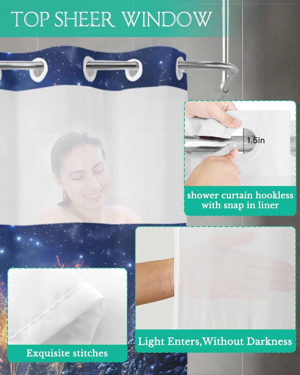 Stylish No-Hook Shower Curtain Set
