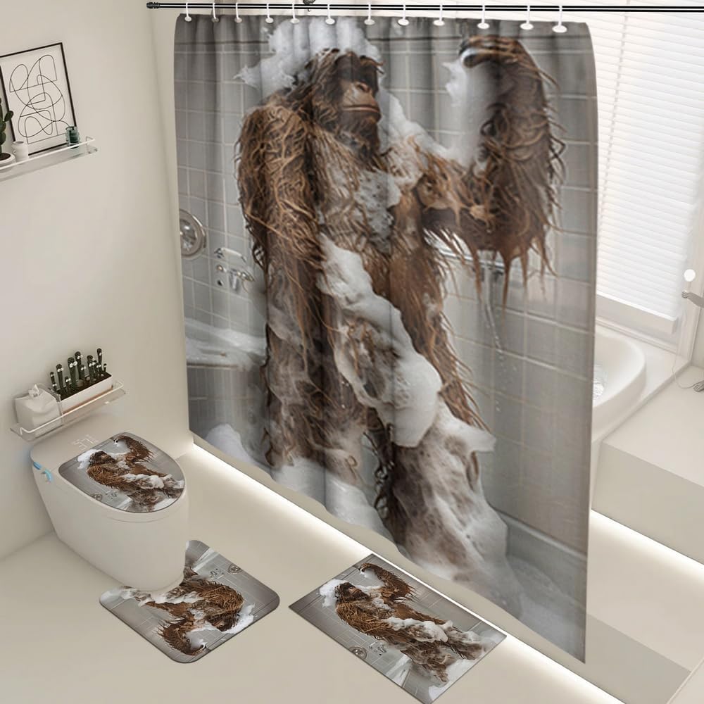 FortunateFrog 4PCS Bigfoot Animal Fun Bathroom Showers with 12 Hooks