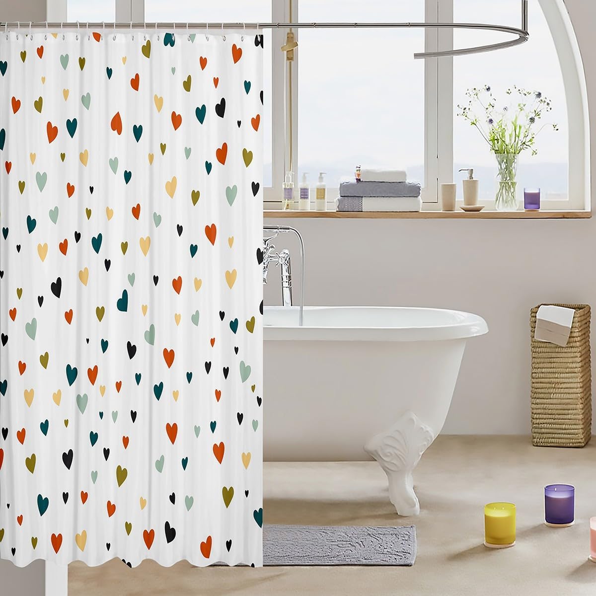 Feelyou Heart Bath Curtain 72x72 Kawaii Design