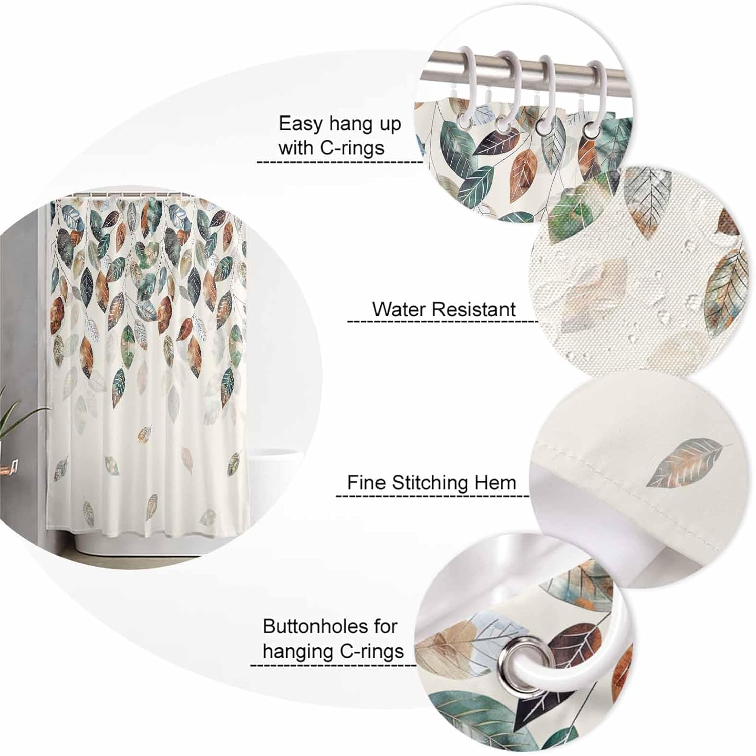Picpeak Autumn Leaf Shower Curtain Set - Waterproof Durable