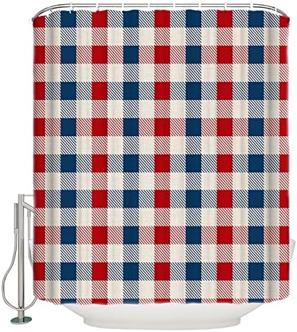 GeoPrint Plaid Waterproof Shower Curtain Set for 4th of July Independence Day