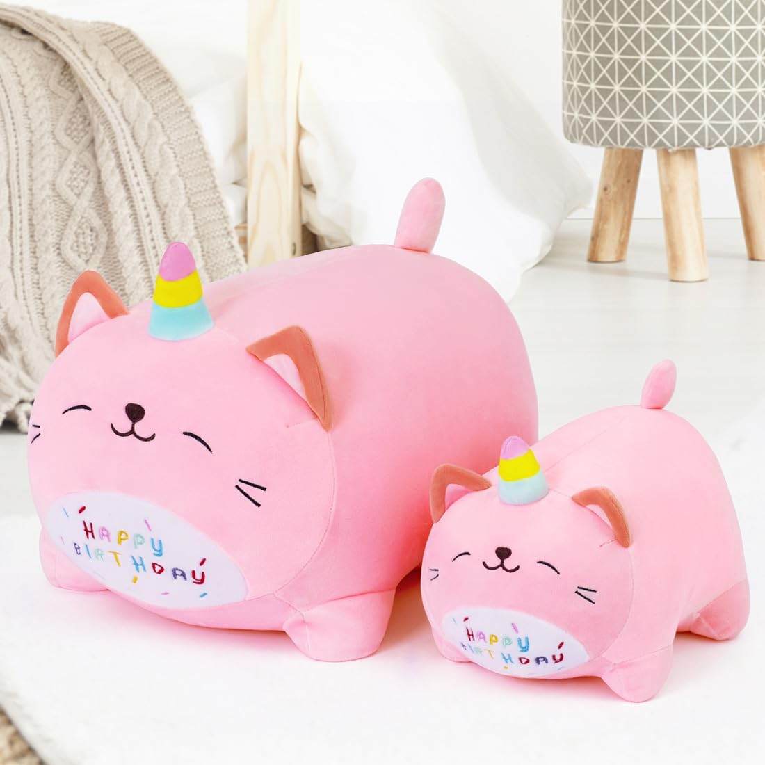 Kawaii Happy Birthday Unicorn Plush Pillow for Kids 25cm