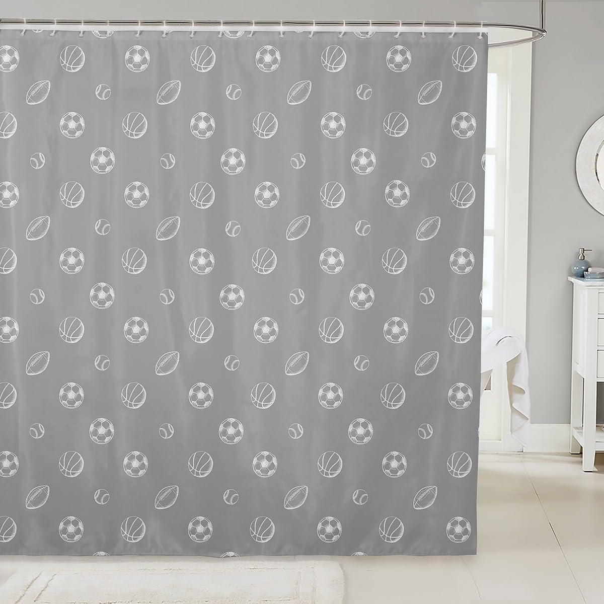 Feelyou Football Shower Curtain Set Grey 72x72