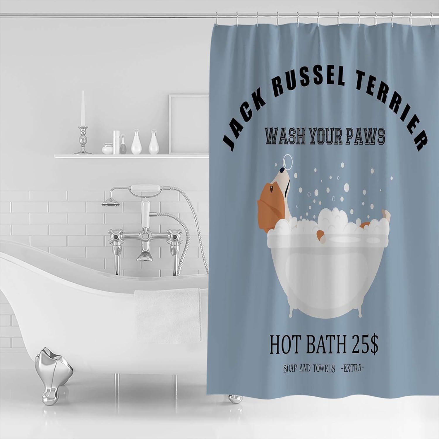 Premium Jack Russell Terrier Shower Curtain waterproof soft realistic animal design