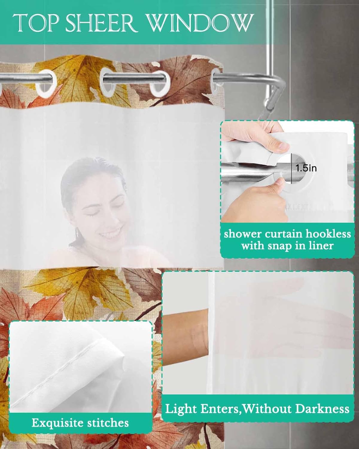 TocaHome Fall Orange Red Maple Leaf Shower Curtain Set