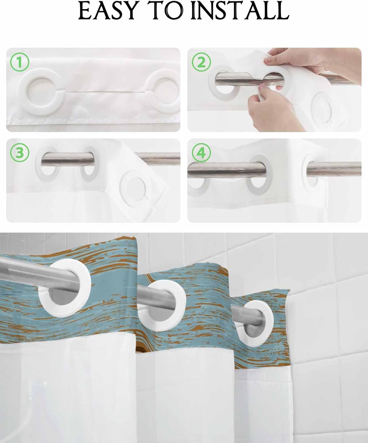 TocaHome No Hook Shower Curtain with Snap Liner 48x72