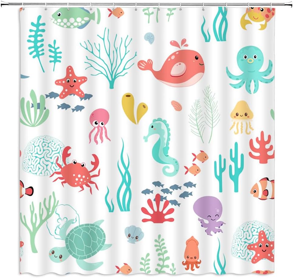 Cartoon Sea Animal Shower Curtain Set