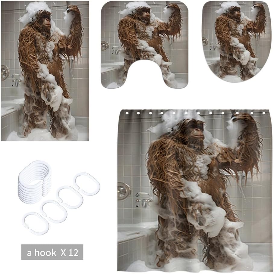 FortunateFrog 4PCS Bigfoot Animal Fun Bathroom Showers with 12 Hooks