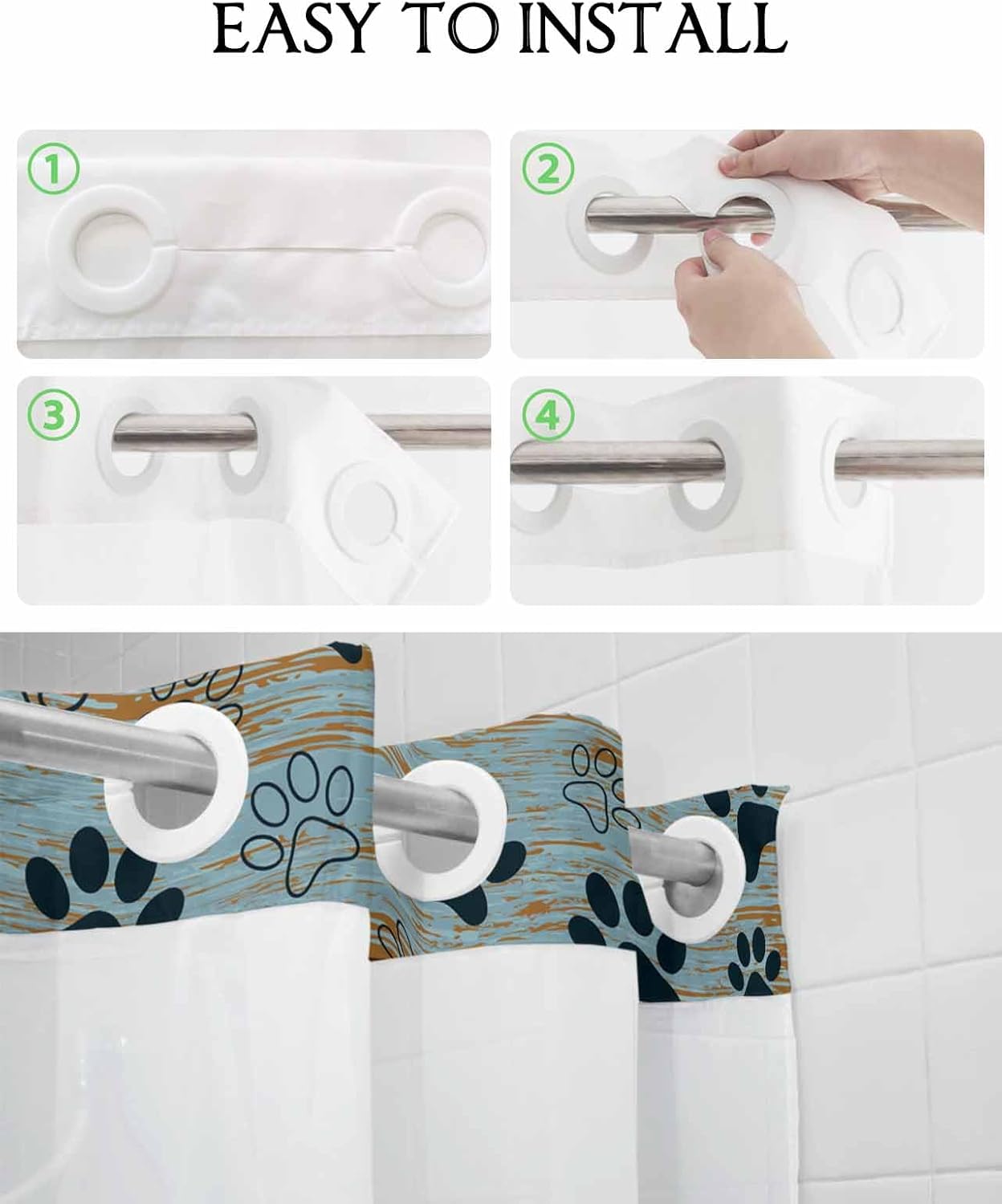 No-Hook Bathroom Shower Curtain