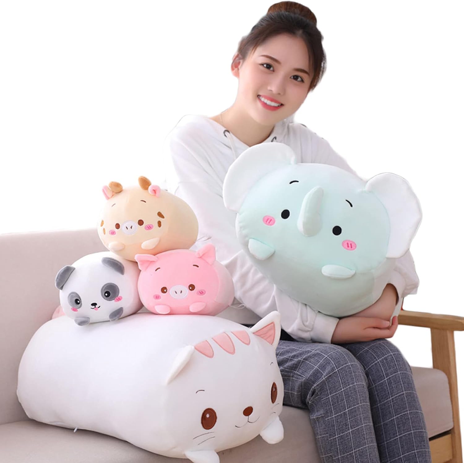 Soft White Cat Plush Pillow 335 Inch Cylindrical Stuffed Animal Toy