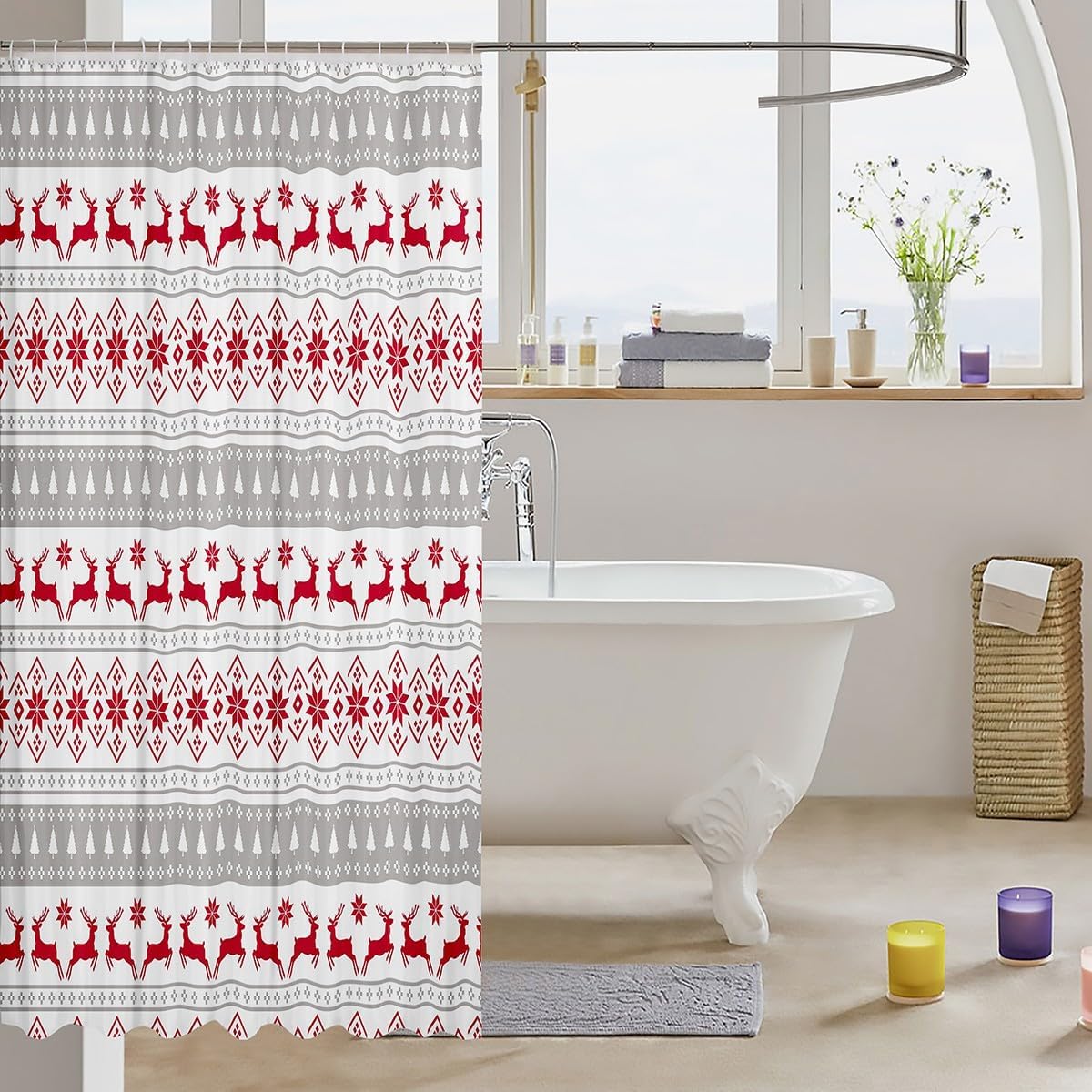 Feelyou Christmas Deer Shower Curtain Set - 72x78-Inch waterproof