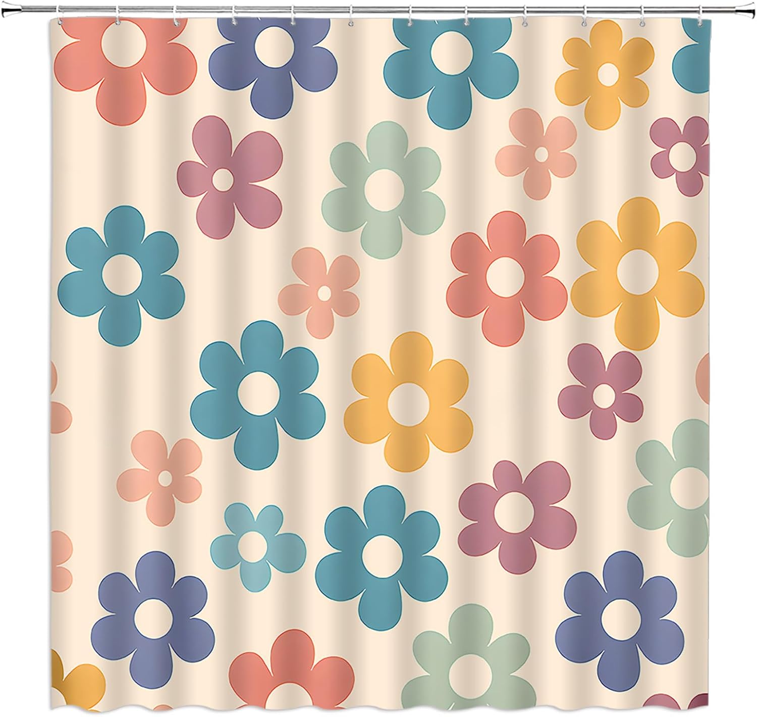 Retro Bathroom Shower Curtain Boho Pastel Floral Design