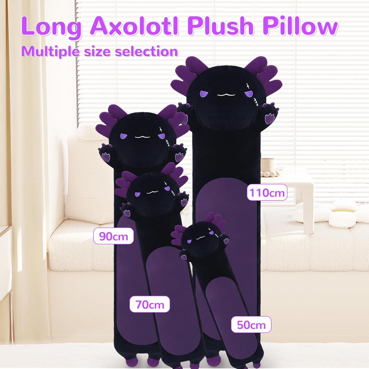 Cute Long Axolotl Plush Pillow for Kids Adults