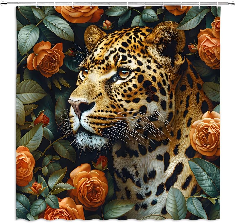 YSSFAV Leopard Floral Shower Curtain Set