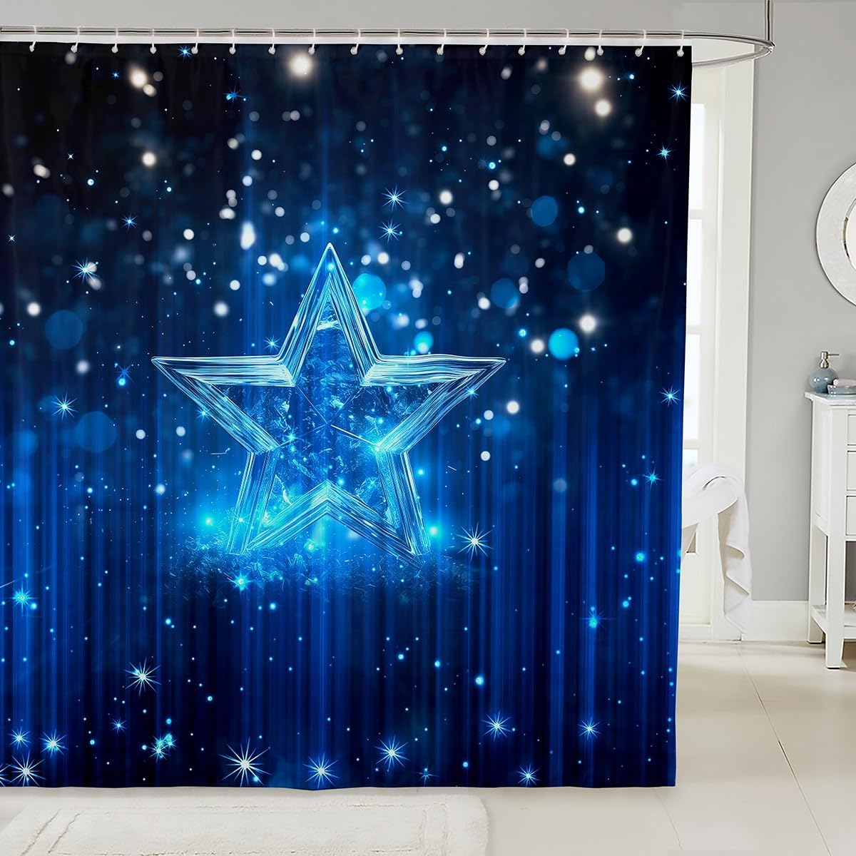 Erosebridal Galaxy Stars Glitter Shower Curtain Set 1
