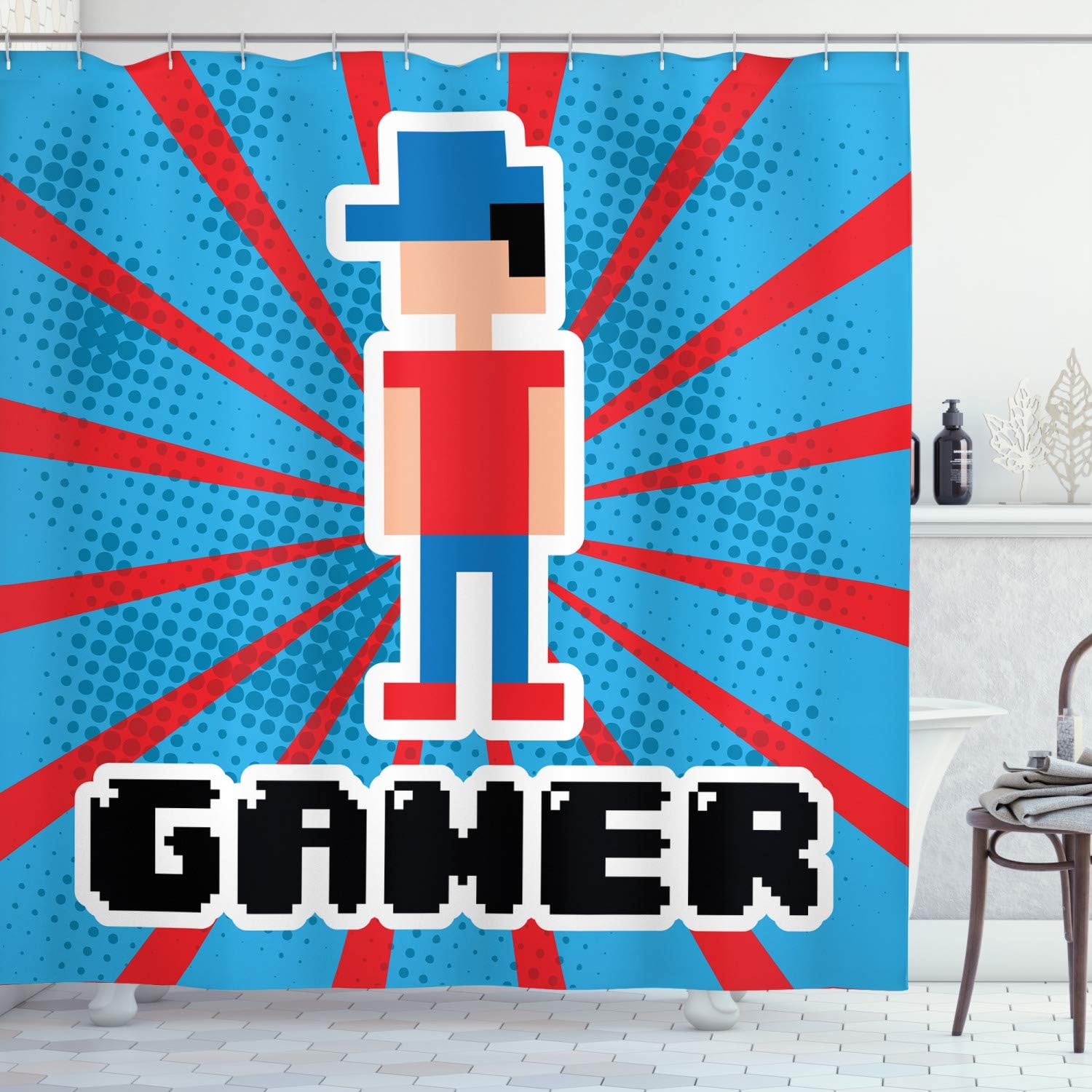 Ambesonne Video Game Shower Curtain Set