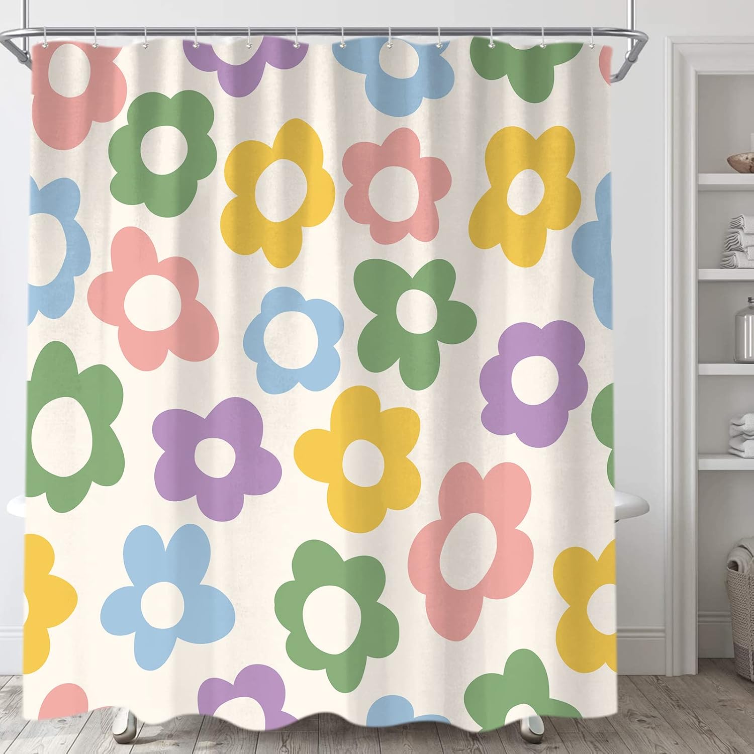 Sanzugh Pastel Flower 70s Boho Bath curtain
